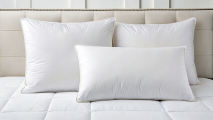 Elegant white pillows on a pristine canvas bedroom setting decorative content serene environment cozy viewpoint
