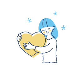 大切そうにハートを抱く女性