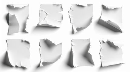 set of torn paper on white background