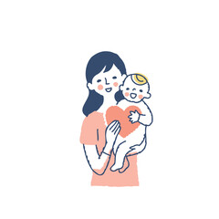 一緒にハートを持ってママと赤ちゃん　　上半身