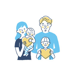 一緒にハートを持っている家族　　上半身　