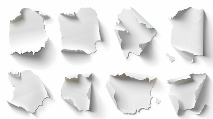 set of torn paper on white background