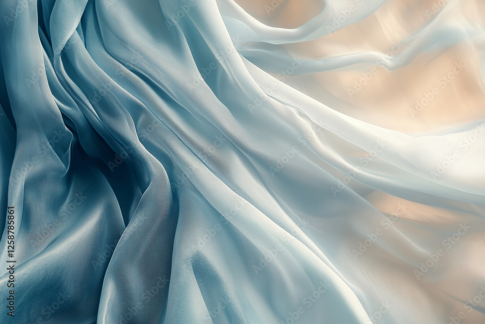 Aufkleber blue and white fabric with a pattern of waves. the fabric is folded and has a texture that looks lik