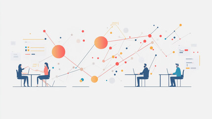 Naklejka premium Professional business team working on a project together in the office Using innovation economic growth charts and network connections to accompany the data. in analyzing future trends