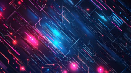Abstract digital circuit board with glowing lines and nodes. (2)