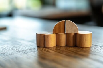 Increase market share, growth of business profit concept. Market penetration and expansion strategies. Wooden cubes showing a market share percentage using a pie chart. Strengthen business strategies.