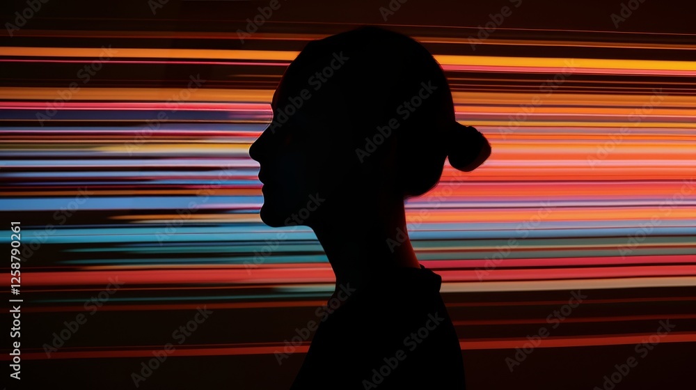 Poster silhouette of a person set against a dynamic background of vivid horizontal streaks of motion, showc
