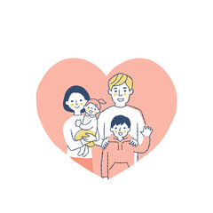 ハートの中の4人家族　上半身