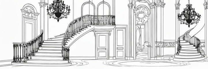 Elegant Ornamental Staircase and Interior with Classical Architectural Design