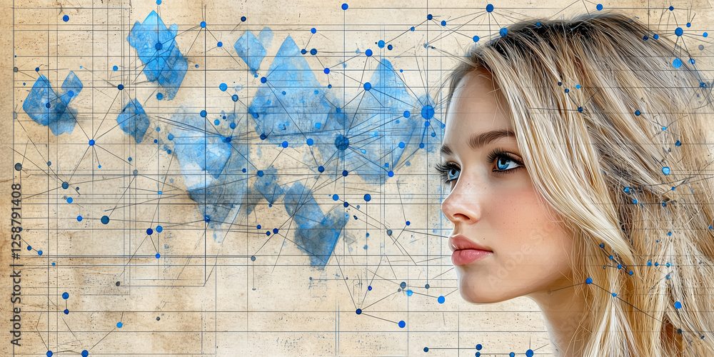 Aufkleber concept of thought and information processing. an abstract web of interconnected points and lines wi