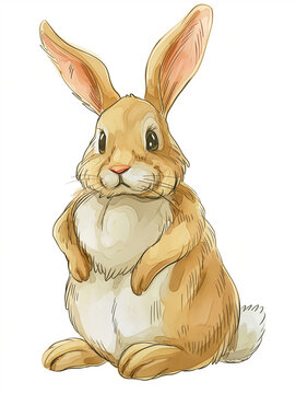 Cute watercolor abbit illustration on white background isolated