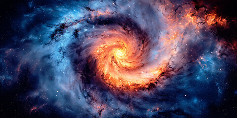 The swirling, glowing structure resembles a galaxy or nebula, evoking themes of deep space, astronomical discoveries, and the vastness of the universe.