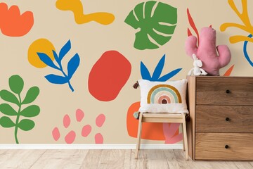 Botanical wall painting, interior design