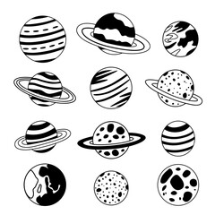 set of isolated black and white planets © nataka
