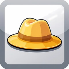 Fototapeta premium An minimalistic image of a gold hat with a bold outline. The background is a metallic silver color, adding depth and contrast.