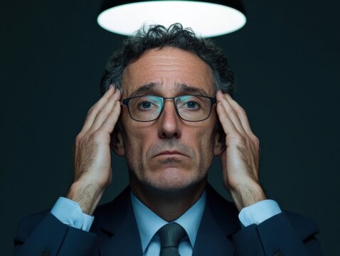 Stressed Businessman Under Bright Light