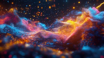 Obraz premium Abstract colorful particle wave landscape.