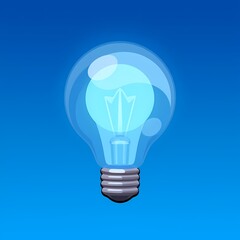 An futuristic image of a blue lamp with a transparent body. The background is a sky blue color, adding depth and contrast.