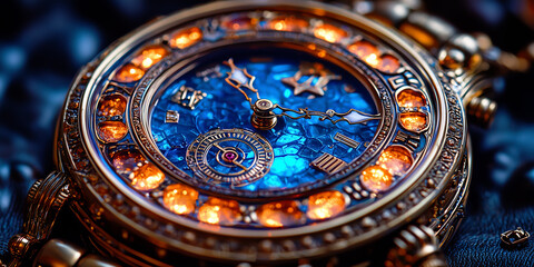 Obraz premium Exquisite luxury watch with glowing gemstones and intricate craftsmanship