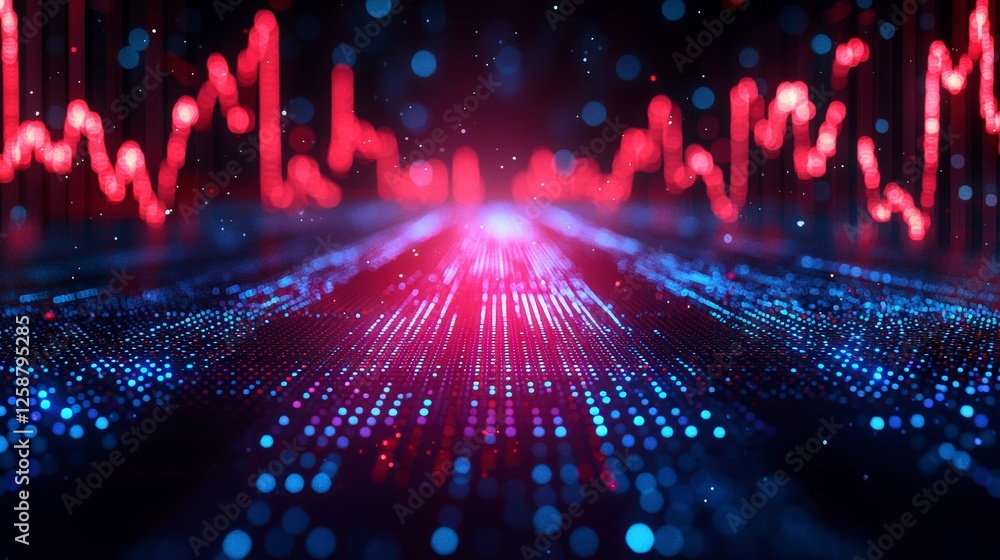 Poster This image showcases a stunning visual representation of abstract data sets, created with a unique blend of vibrant colors to evoke a sense of digital technology and analytics.