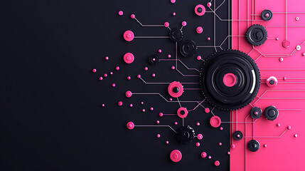 Network flat design top view theme information technology with watercolor vivid hues, ideal for digital art and abstract designs.
