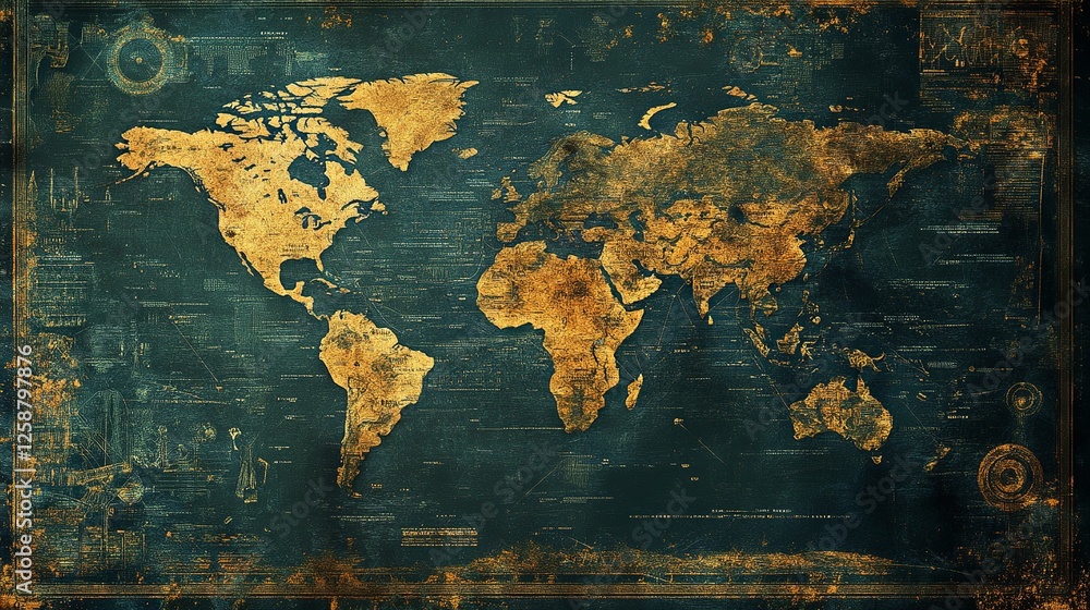 Poster digital world map - global data monitoring background