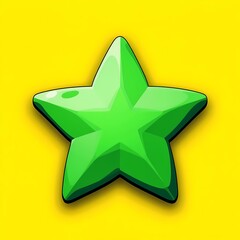 Obraz premium An retro image of a green star with a textured surface. The background is a vibrant yellow color, adding depth and contrast.