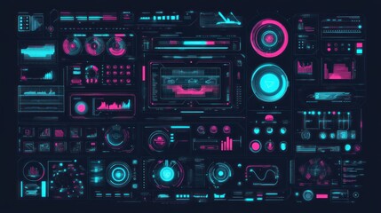Futuristic HUD interface with digital data and charts.