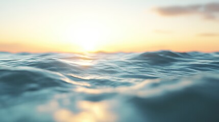 Obraz premium Soft waves create a mesmerizing surface as the sun sets, casting warm colors across the sky and water, reflecting the beauty of twilight at a serene ocean location