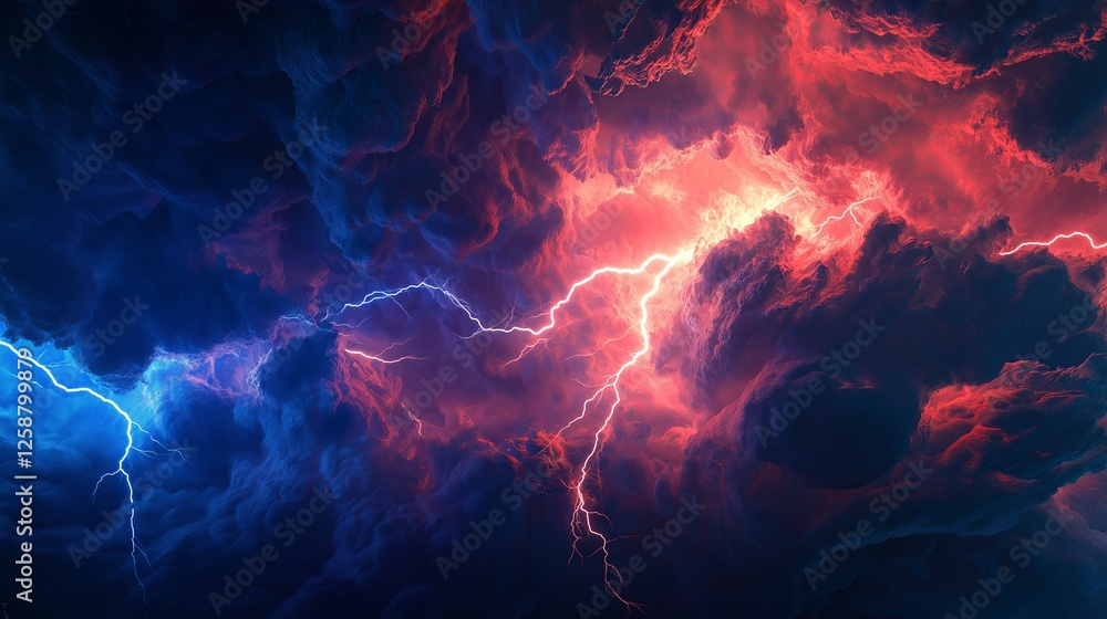 Poster an abstract representation of a storm, with chaotic brushstrokes and lightning-like textures.
