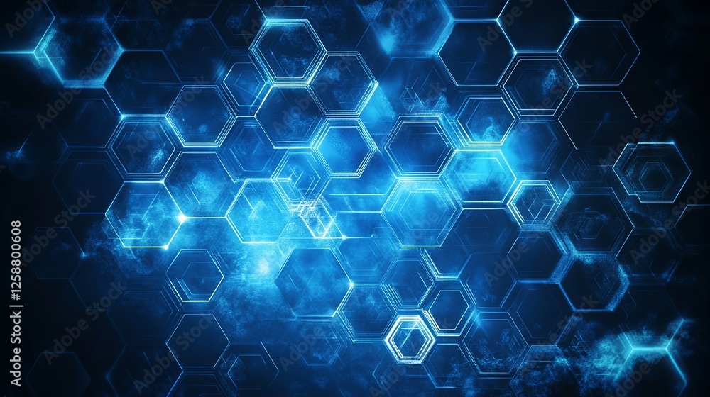 Poster blue tech background featuring circuit lines and hexagons, vector design for business, technology, o