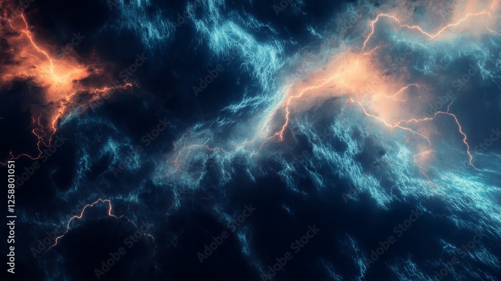 Poster an abstract representation of a storm, with chaotic brushstrokes and lightning-like textures.