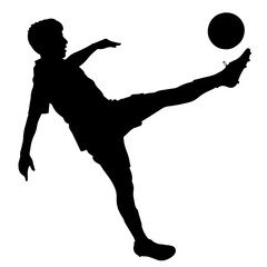 Silhouette of a Boy Preparing to Kick a Soccer Ball on the Field. Football Action, Sports Enthusiasm, Active Lifestyle, Teamwork, Competitive Play, Physical Coordination, Passion for the Game.