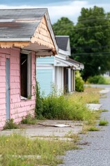 Abandoned storefronts on a serene small-town street, a haunting symbol of economic struggles and local businesses in need of help.
