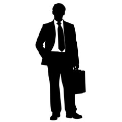 investor.Silhouette of a Businessman Holding a Briefcase, Wearing a Suit. Finance, Investment, Corporate Leadership, Economic Growth, Professionalism, Business Strategy,Global Economy, Executive