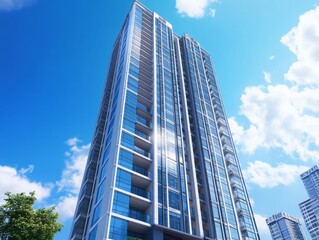 Obraz premium Modern skyscraper, city view, sunny day, architectural rendering, real estate