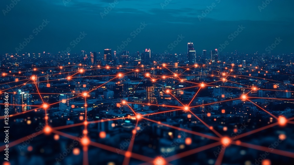 Aufkleber blue technology background with network connections and digital data connection, web banner design f