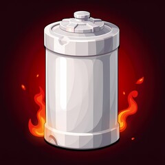 An futuristic image of a white canister with embossed details. The background is a fiery red color, adding depth and contrast.