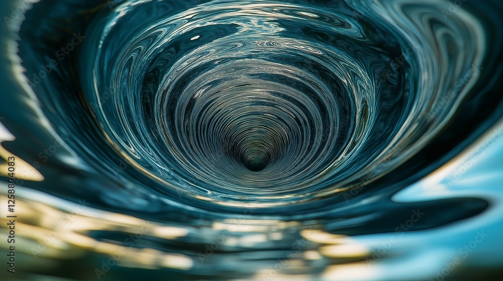 Poster An infinite vortex of swirling, mirrored reflections creating an optical illusion