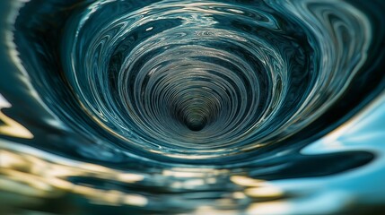 An infinite vortex of swirling, mirrored reflections creating an optical illusion