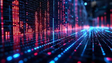 Fototapeta premium A vibrant pathway made of data streams and abstract visuals flowing elegantly, showcasing the synthesis of technology and human emotion in a mesmerizing display.