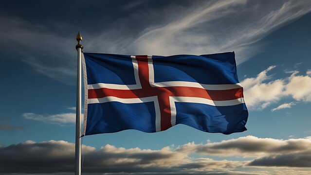 norwegian flag against blue sky, flag of Iceland,  Blue Flag, Europe Country Flag