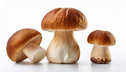 whole and halved porcini mushroom on a white isolated background