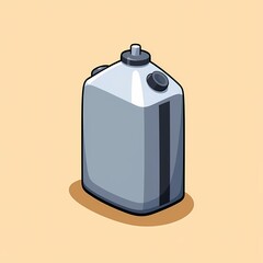 Obraz premium An futuristic image of a silver canister with a black stripe on the side. The background is a sand beige color, adding depth and contrast.