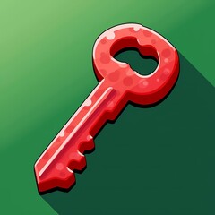 An detailed image of a red key with a textured surface. The background is a gradient green color, adding depth and contrast.