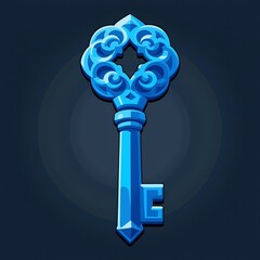 Obraz premium An vibrant image of a blue key with intricate carvings. The background is a dark gray color, adding depth and contrast.