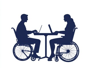 silhouette of people with disabilities working at laptops
