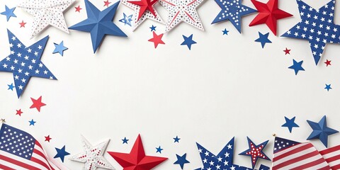 Obraz premium festive patriotic border with scattered stars in american flag colors 