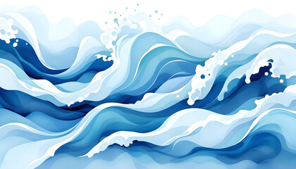 abstract watercolor painting of ocean waves in fluid blue and white tones- background
