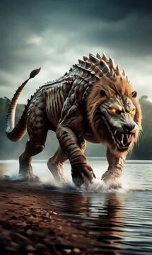 Ferocious lion-like creature stalking the shoreline.
